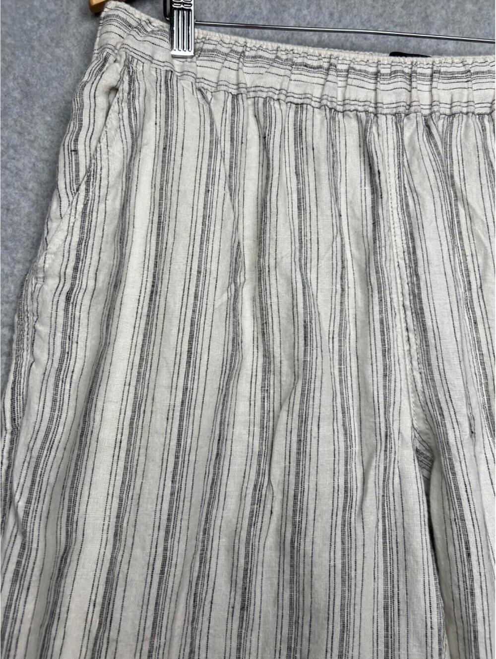 Tahari Linen Coastal Strip Pull On Pants Womens L Beach Minimalist Neutral - Picture 4 of 10